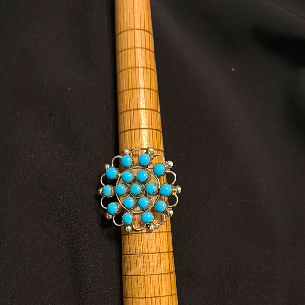 Silver And Turquoise 17 Stone Cluster Ring 70$